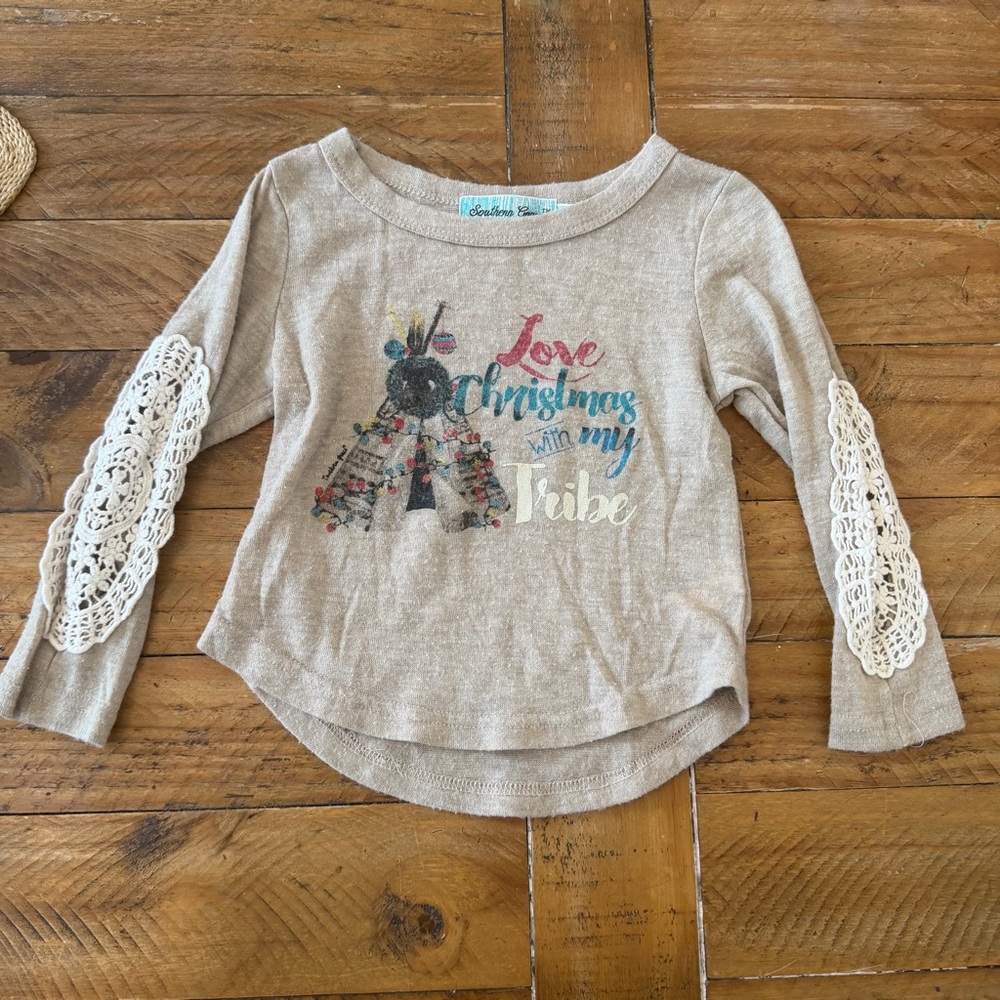 Southern Grace Tan Kids Long Sleeve Tee